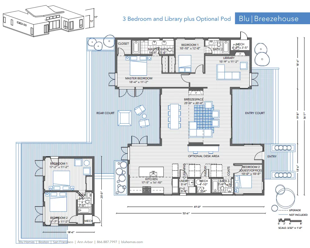 Blu Homes Breezehouse Prefab Home Four Bedroom Floor Plan.
