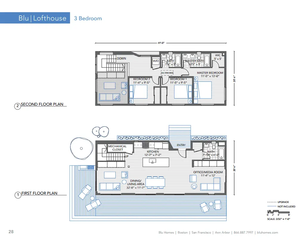 Blu Homes Lofthouse prefab home three bedroom floor plan.