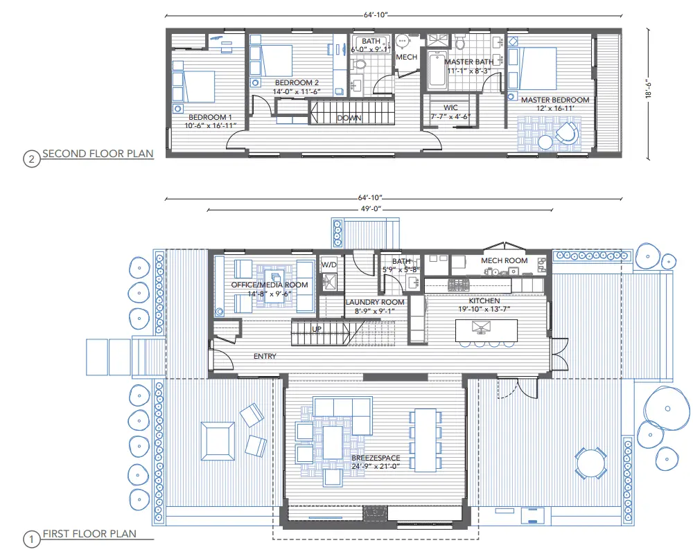 Blu Homes Sidebreeze Prefab Home Three Bedroom Floor Plan.