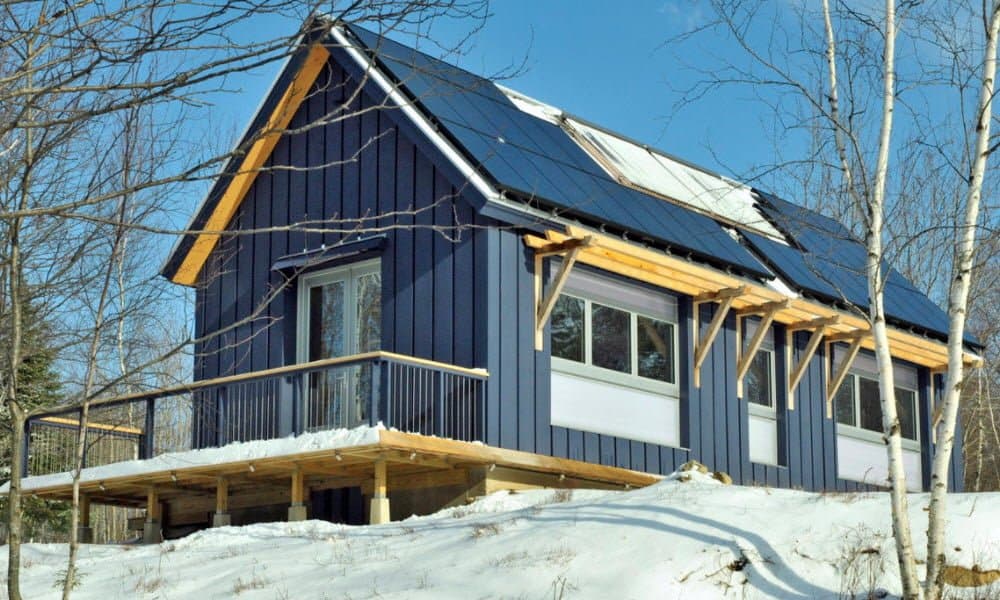 Brightbuilt Home Brightbuilt Barn Prefab Home Showing Rear Deck And Roof Mounted Solar Panels.