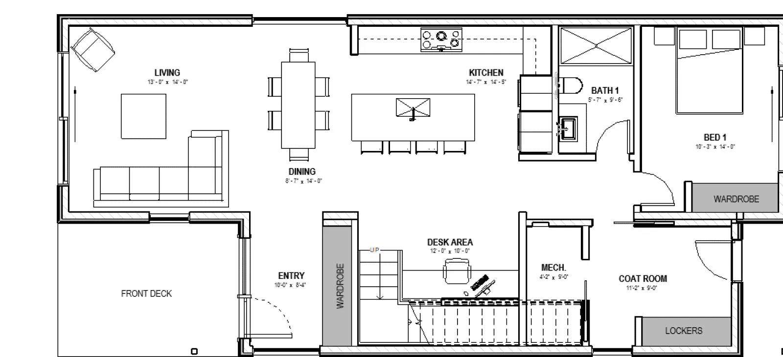 Harper prefab home first level floorplan.