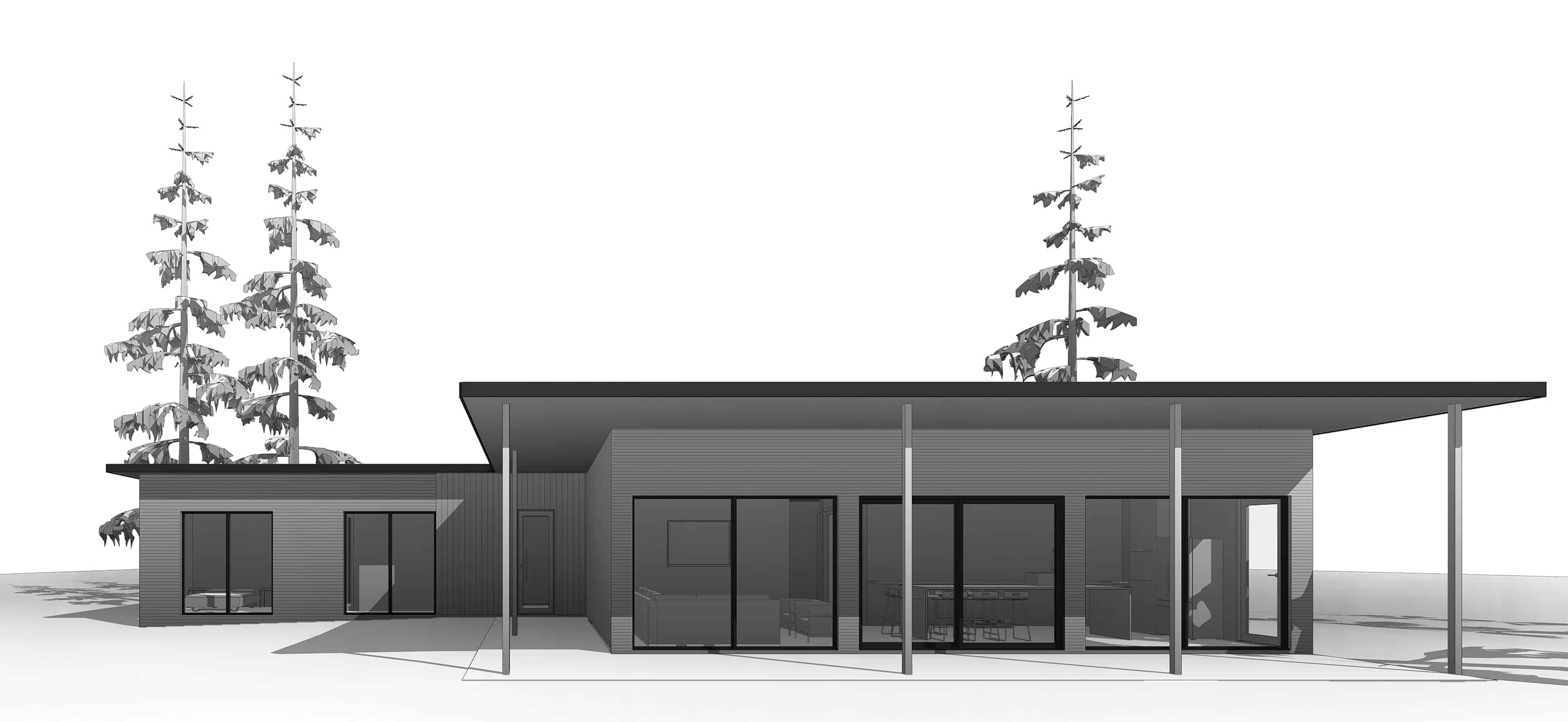 Dvele Sollys modern prefab home elevation drawing of rear of home.