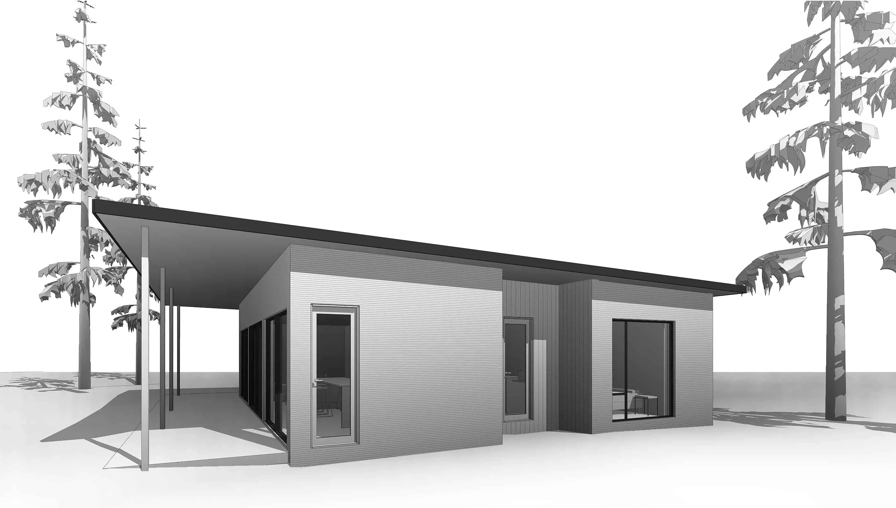 Dvele Sollys modern prefab home elevation drawing of side of home.