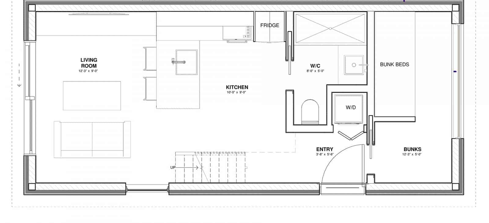 Toluca Mini Home small prefab home or ADU by Dvele floorplan main level.