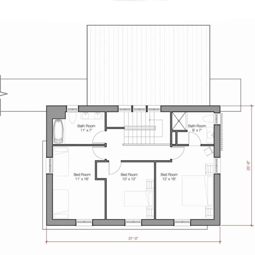 Go Home 2300 sq ft by Go Logic prefab home second level floor plan.