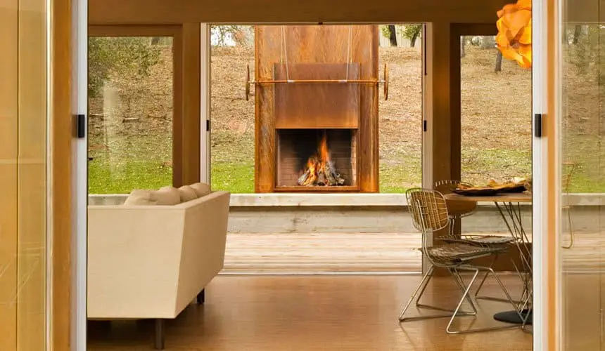 HOM Escape In Style prefab home - outdoor fireplace.
