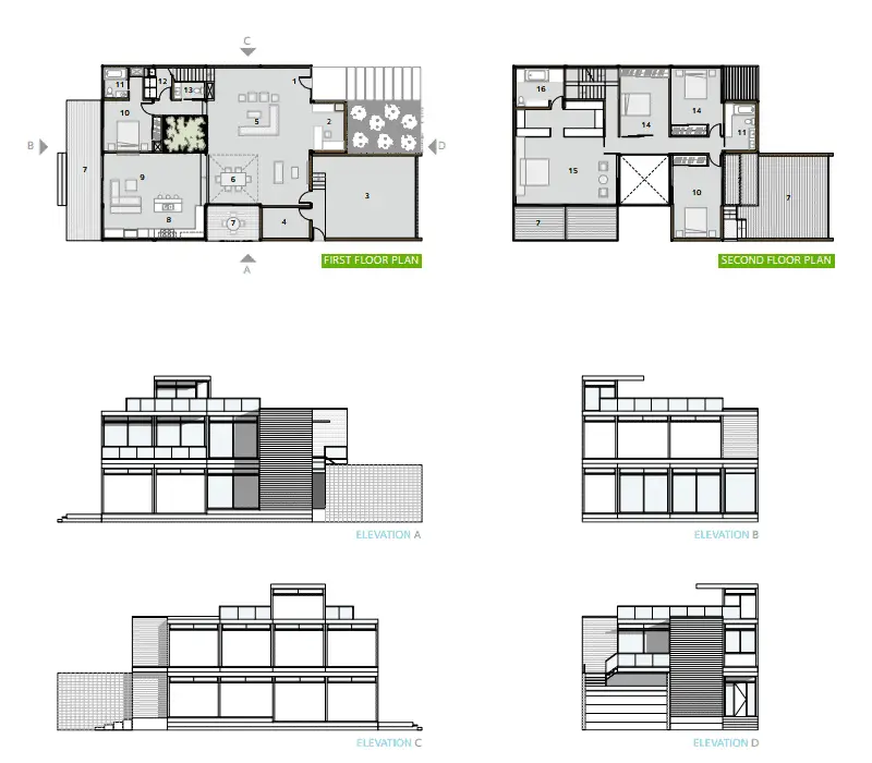 LivingHomes RK1.1 prefab home - plans and elevation.