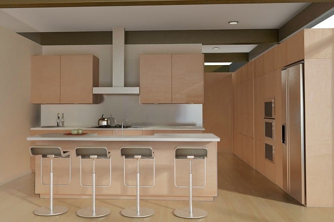 LivingHomes RK2 prefab home - rendering of interior.