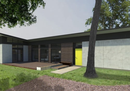 MA Modular L Plan Modern Prefab Home Model Rendering With View From Front.