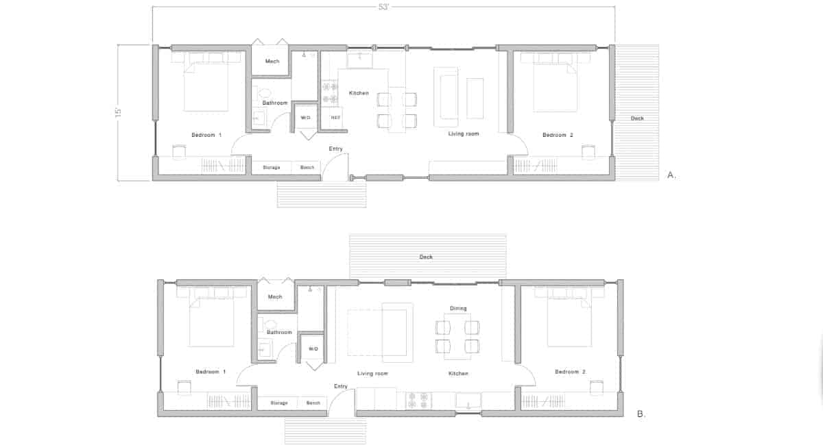 NODE Trillium 800 sq ft prefab home floor plan.