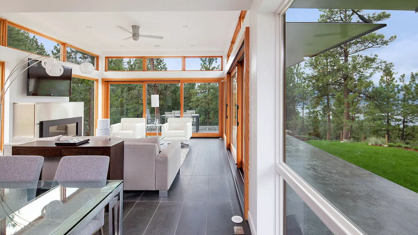 Dvele modern prefab home interior windows and views.