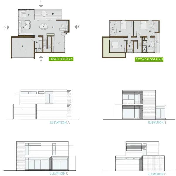 LivingHomes CK7.2 prefab home plans and elevation drawings.