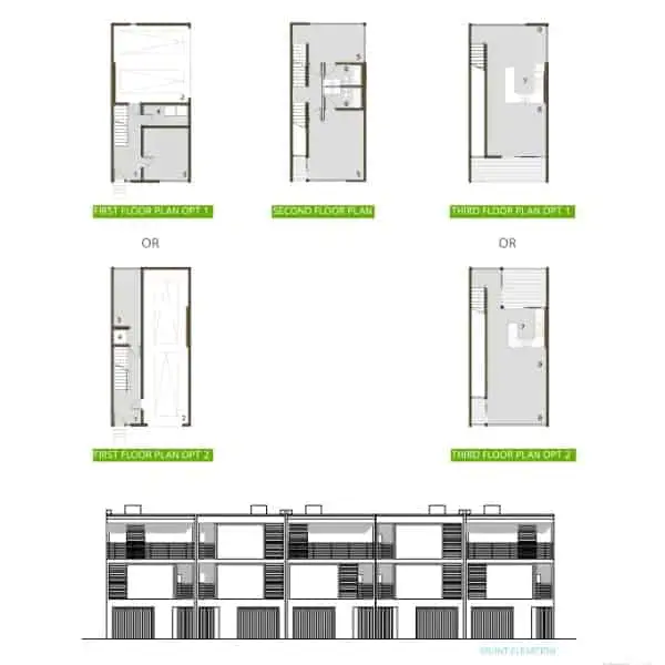 LivingHomes KT2 SF/Presidio prefab home - plans and elevation drawings.