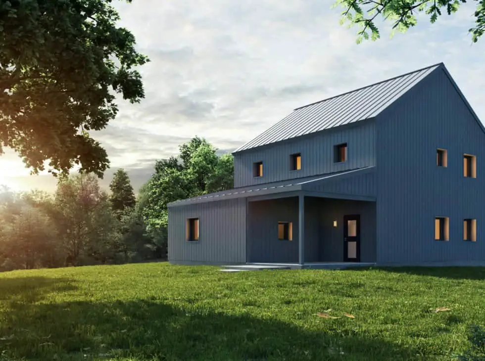 Threshold Builders Farmhouse rendering of the rear exterior and entry.